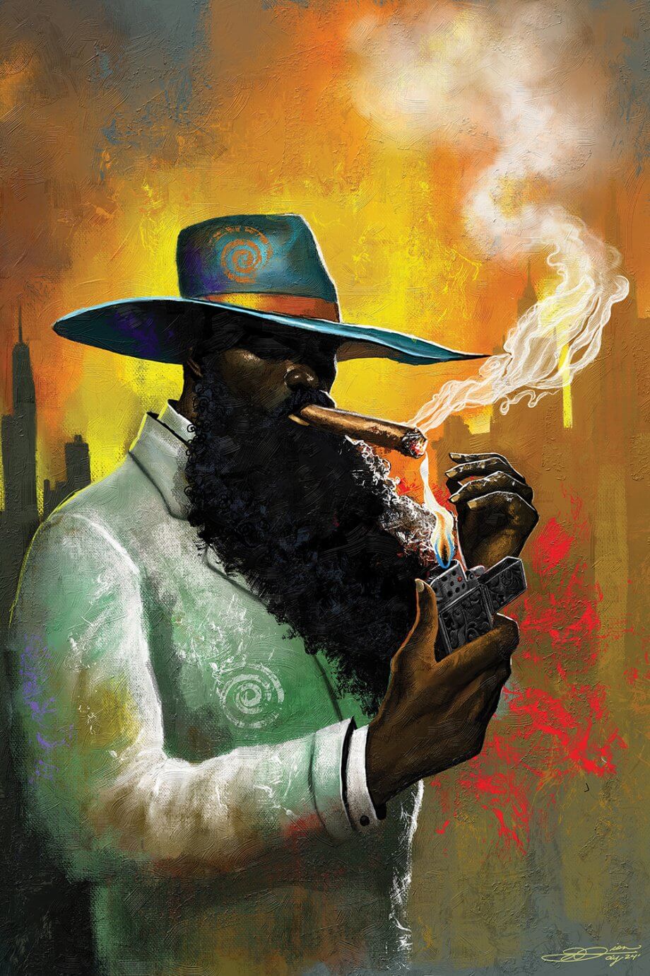 bearded man smoking cigar