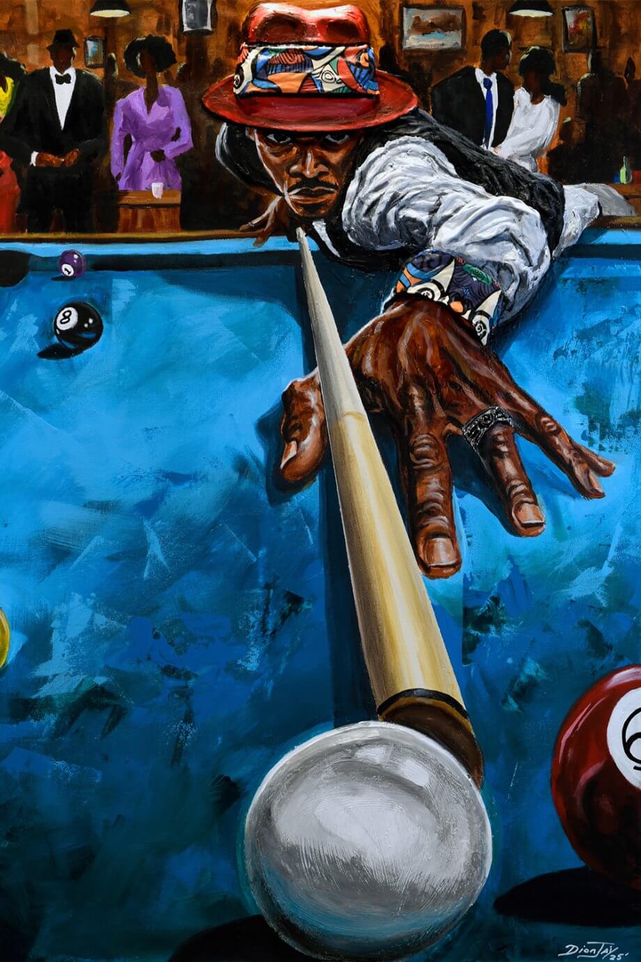 man holding pool stick across pool table