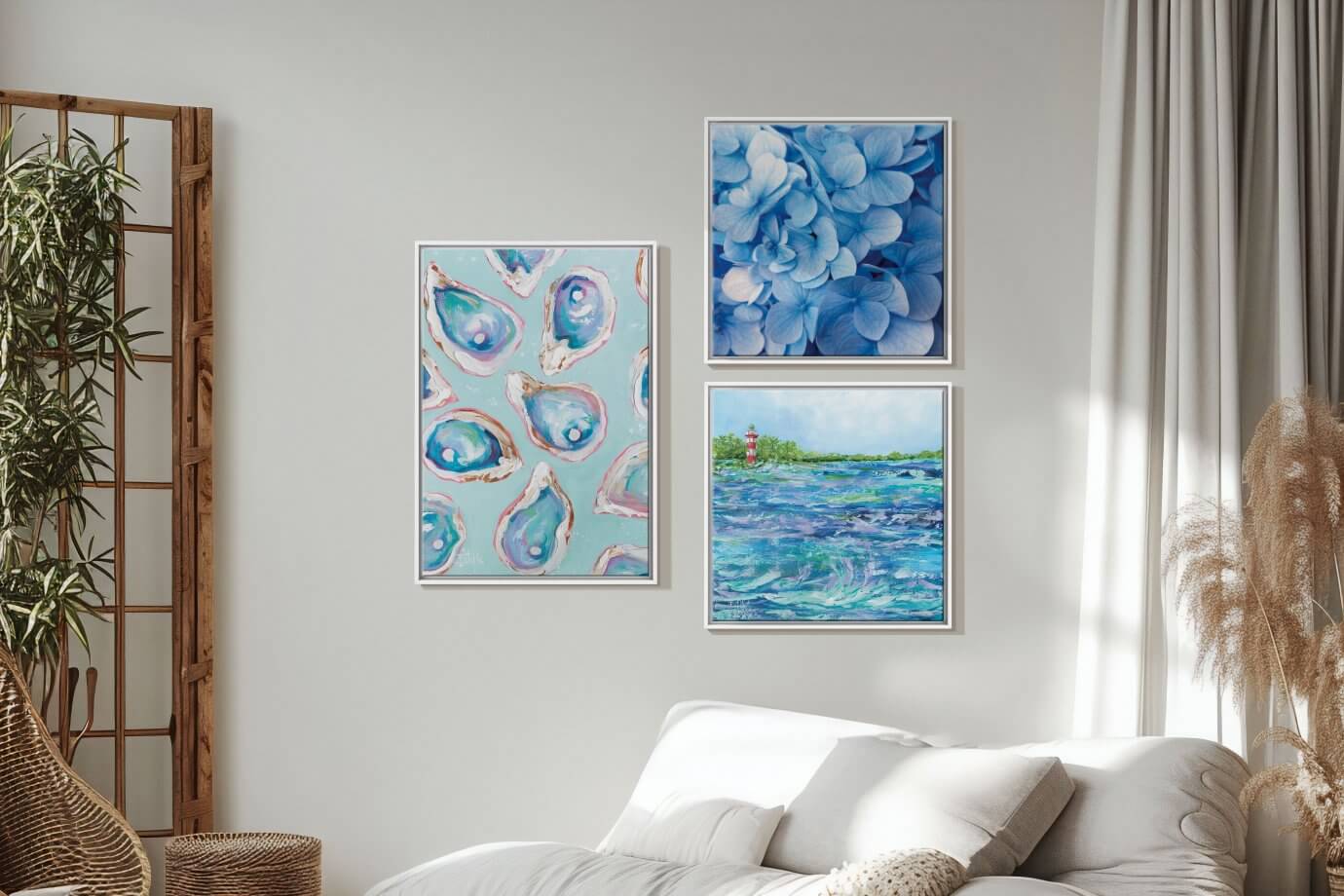 blue color blocked gallery wall