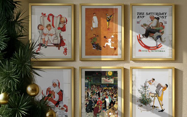 norman rockwell christmas gallery wall