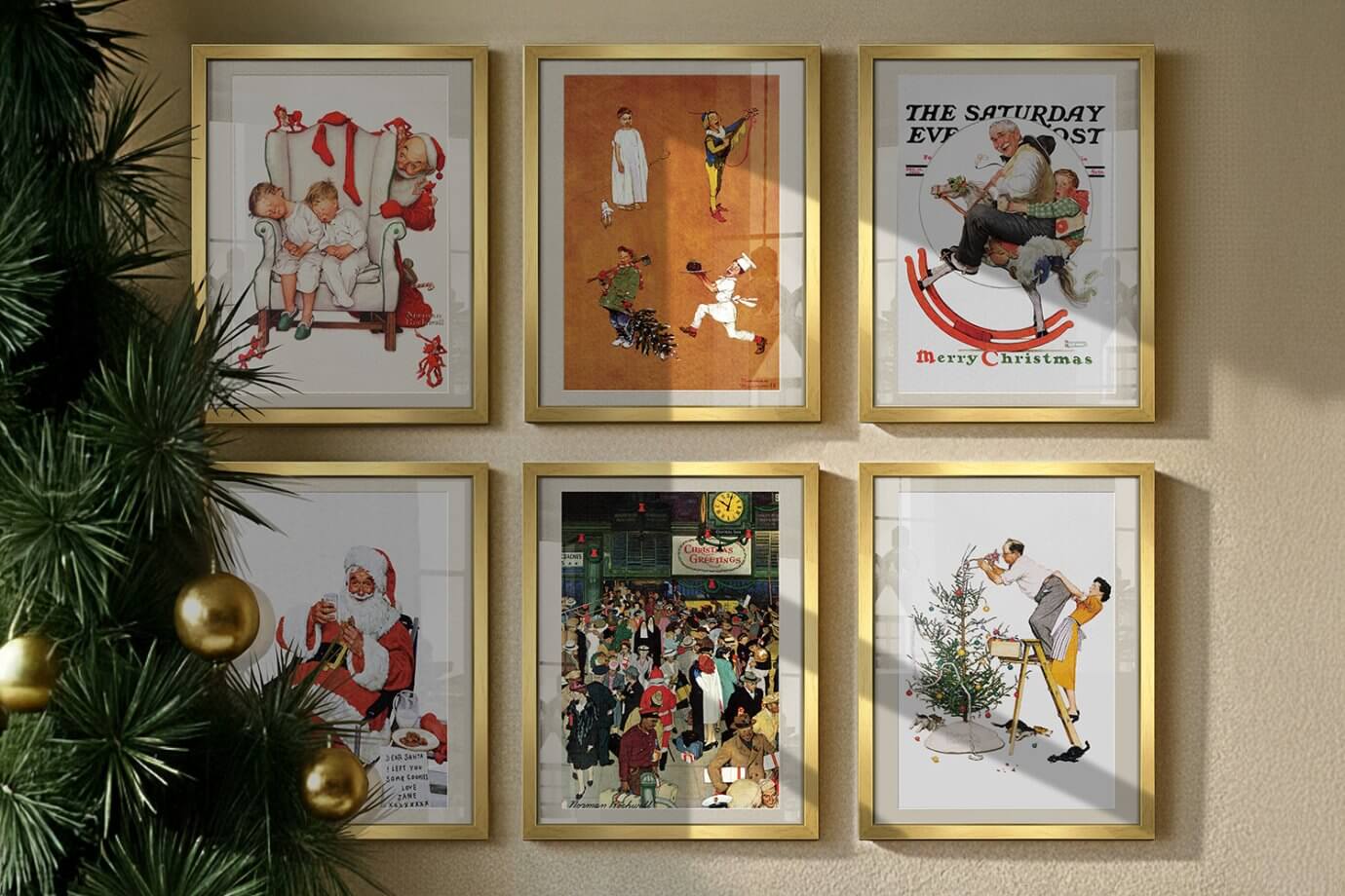 norman rockwell christmas gallery wall