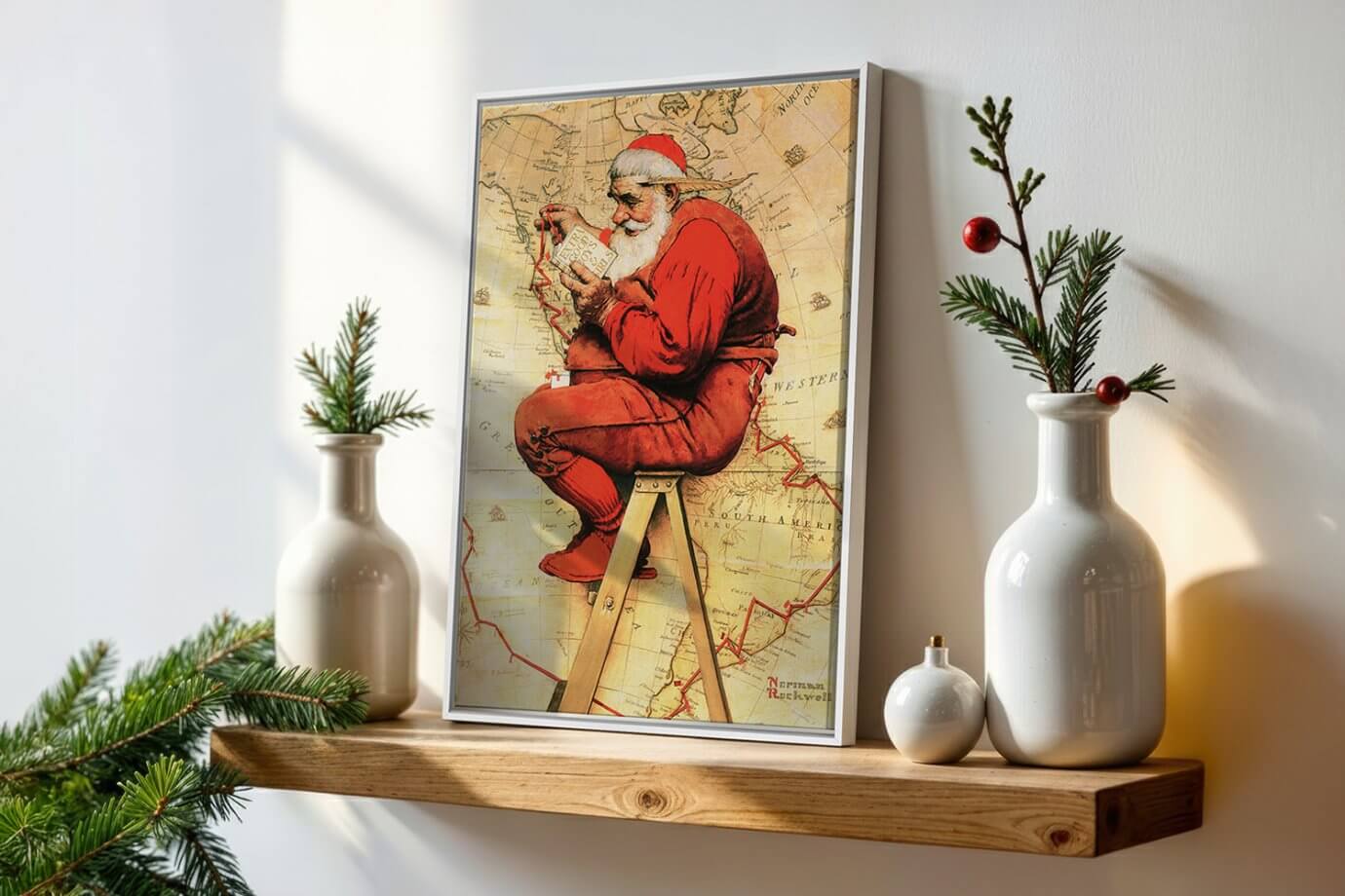 norman rockwell santa map art