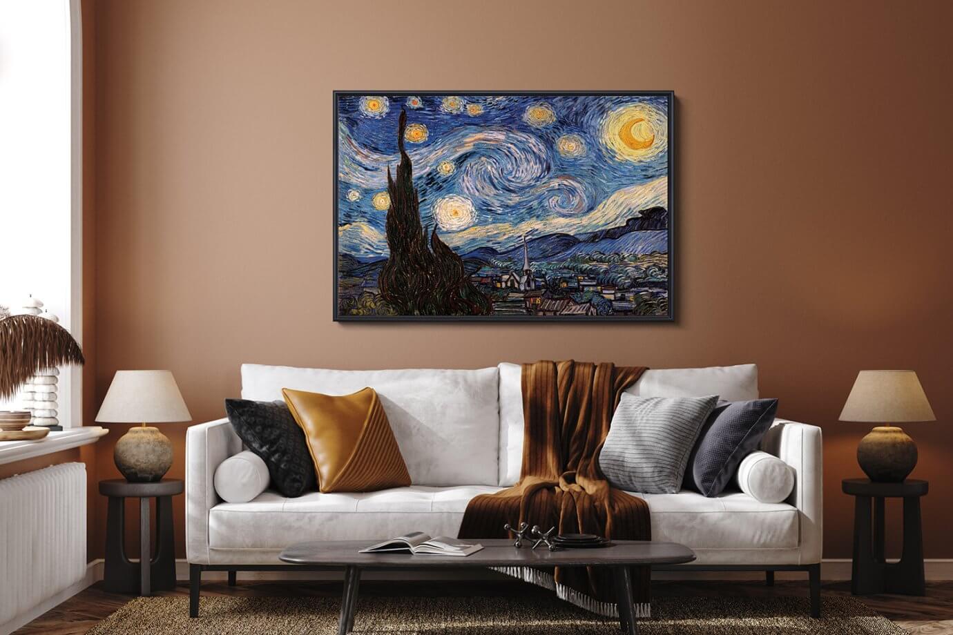 the starry night art in living room