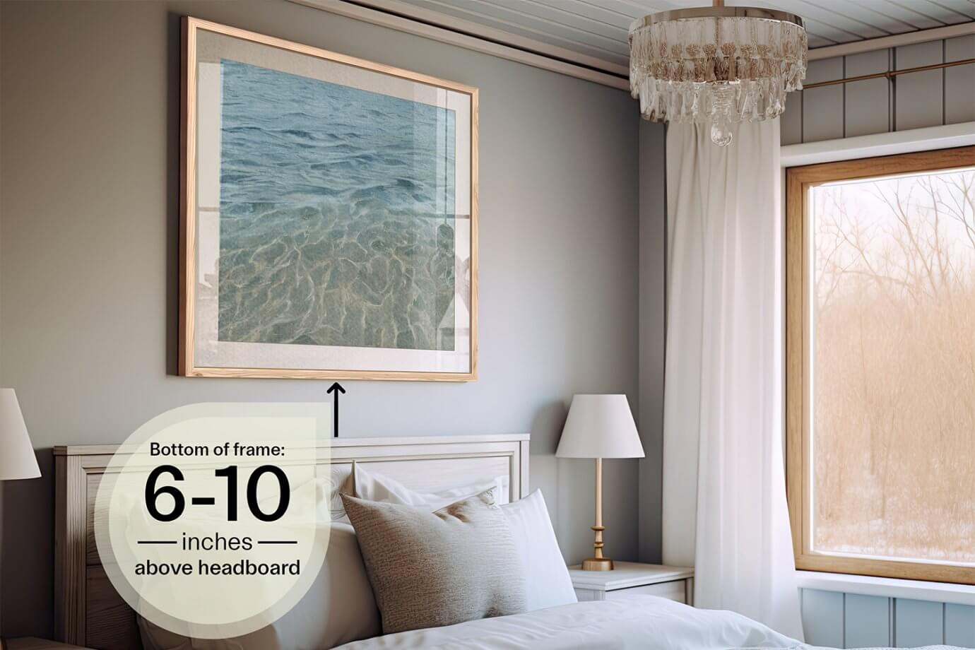 how high should you hang wall art above the bed