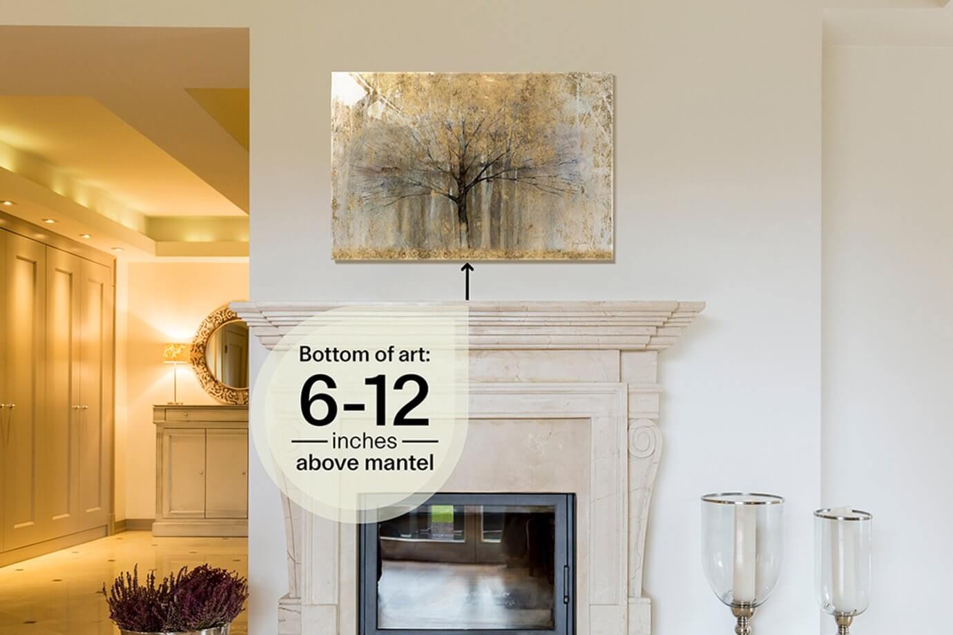 how high should you hang wall art above the fireplace