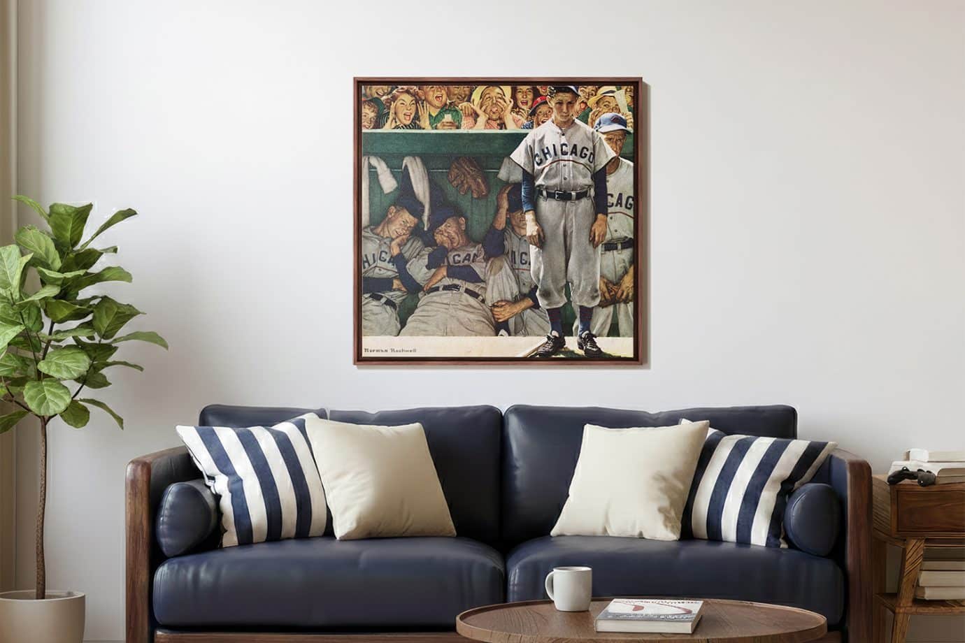 norman rockwell's the dugout above couch
