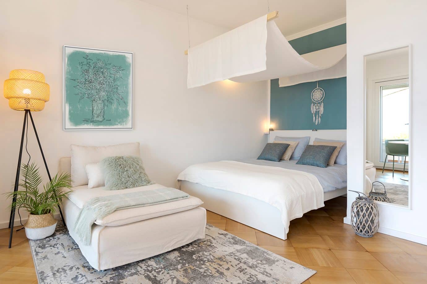 minimal line art in bedroom