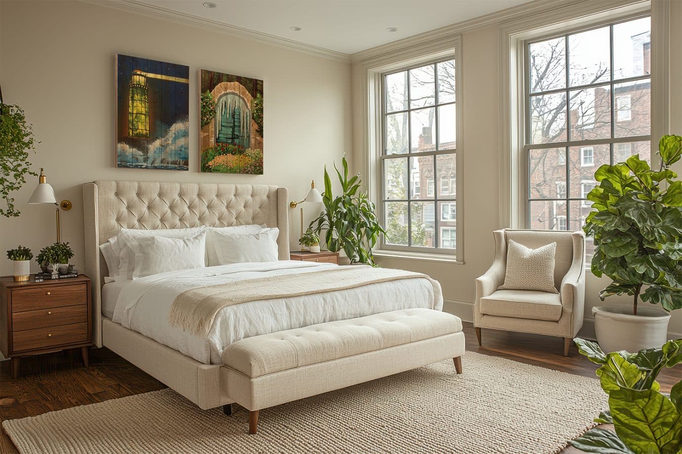 textured wall art above bed