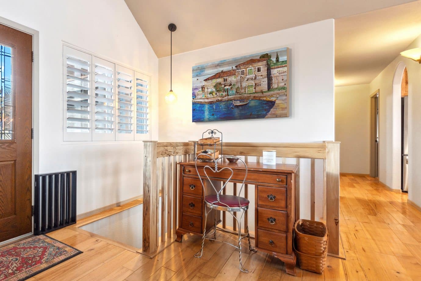 textured wall art - wood art in entryway