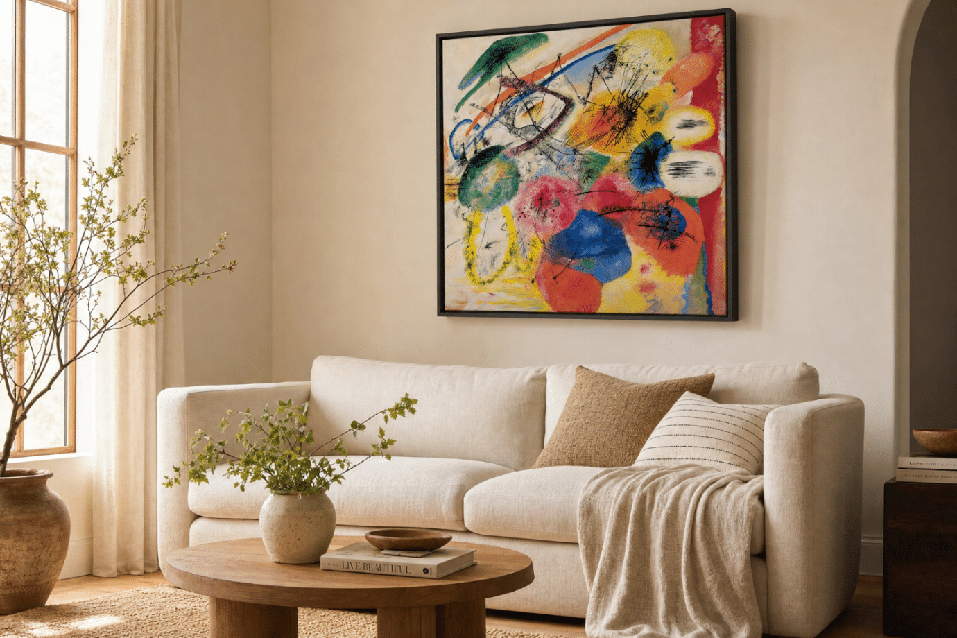 kandinsky abstract artwork above couch
