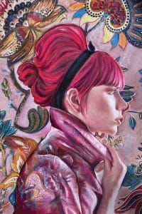 Woman with pink hair and a pink jacket