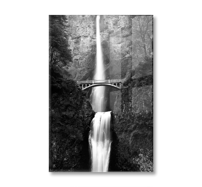 black and white waterfall photograph