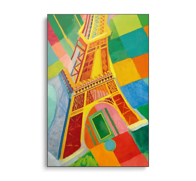 colorful squares making up eiffel tower