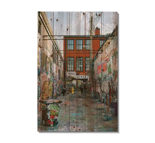 alleyway with graffiti walls