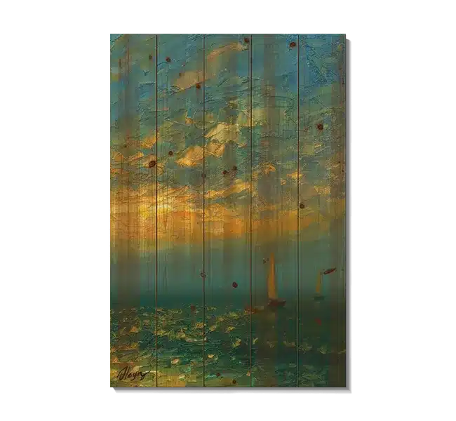 sailboats at sea underneath a sunset