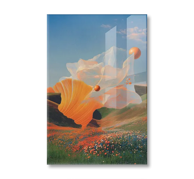 flowy object floating in air above flower landscape