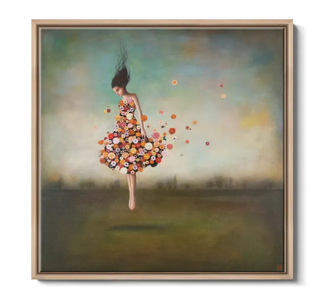 woman with flower dress in field