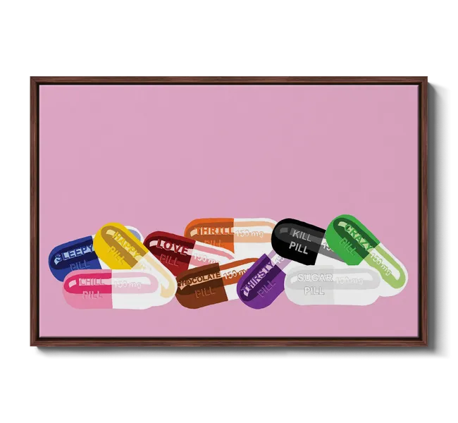 colorful pills against pink background