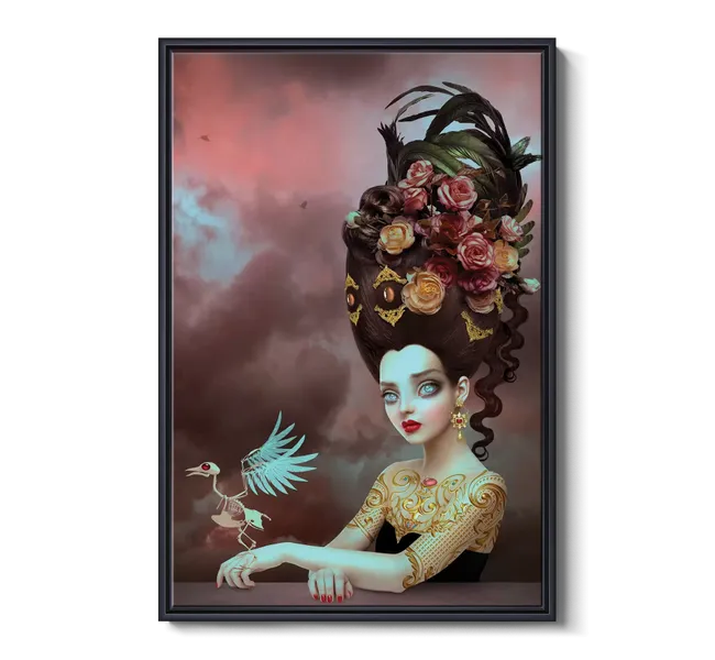 woman with tall hair full of flowers