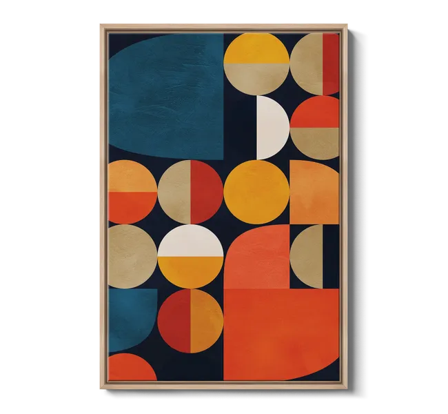 blue, yellow, red, and white circles and half circles