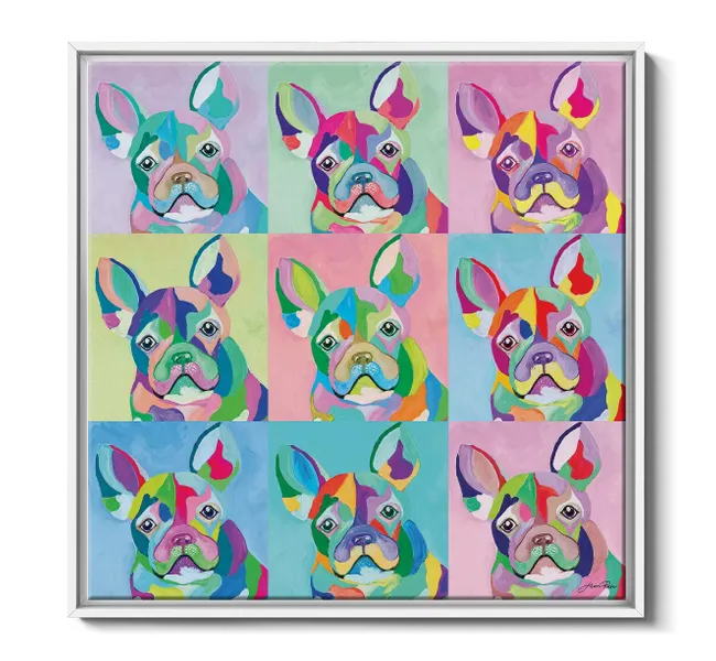 french bulldog in colorful squares