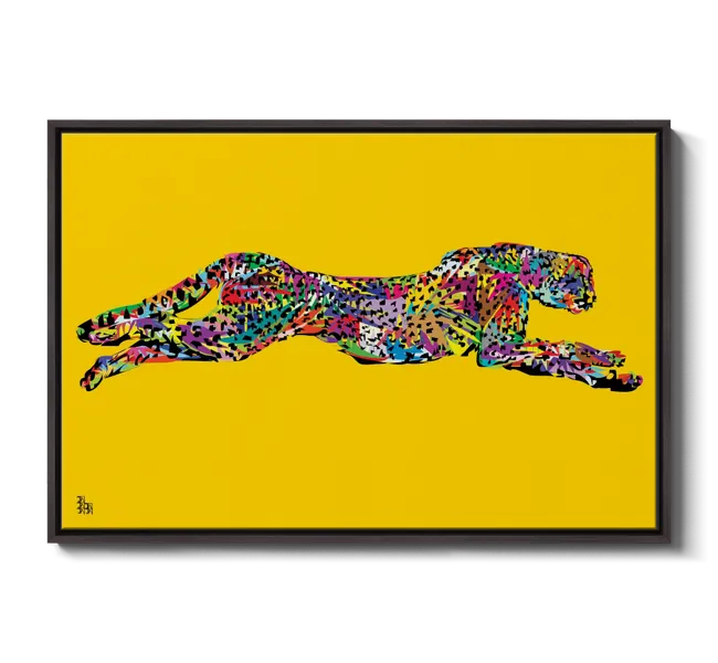 colorful cheetah against yellow background