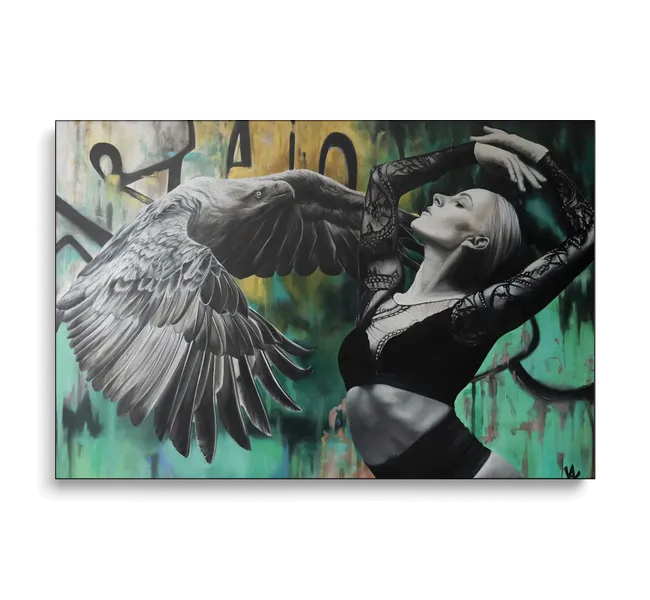 woman dancing with eagle