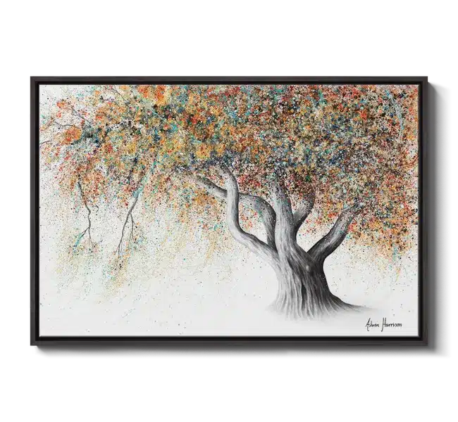 colorful splattered tree against white background