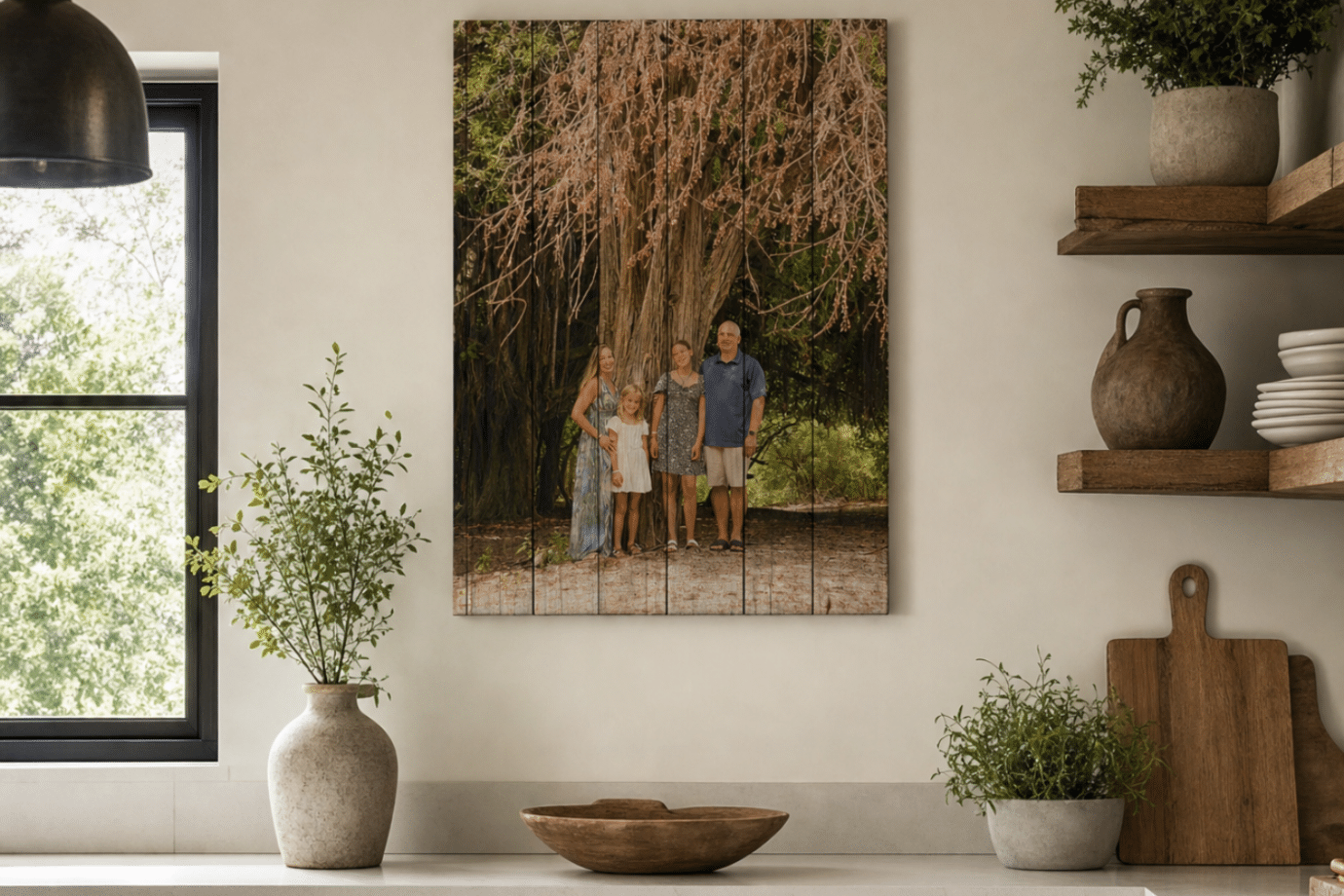 personalized gifts - custom artwork of family hanging up in kitchen