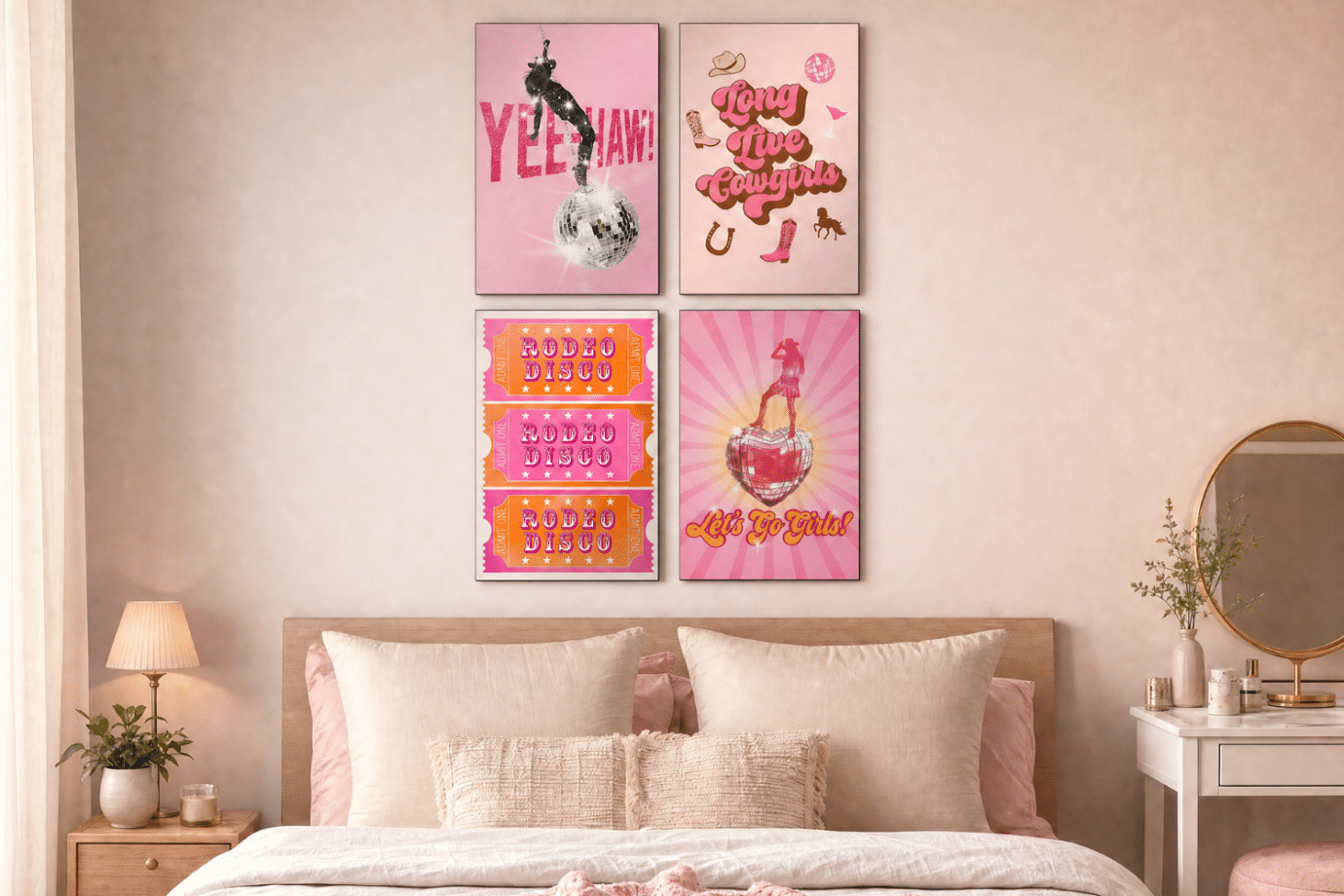 gallery wall above bed