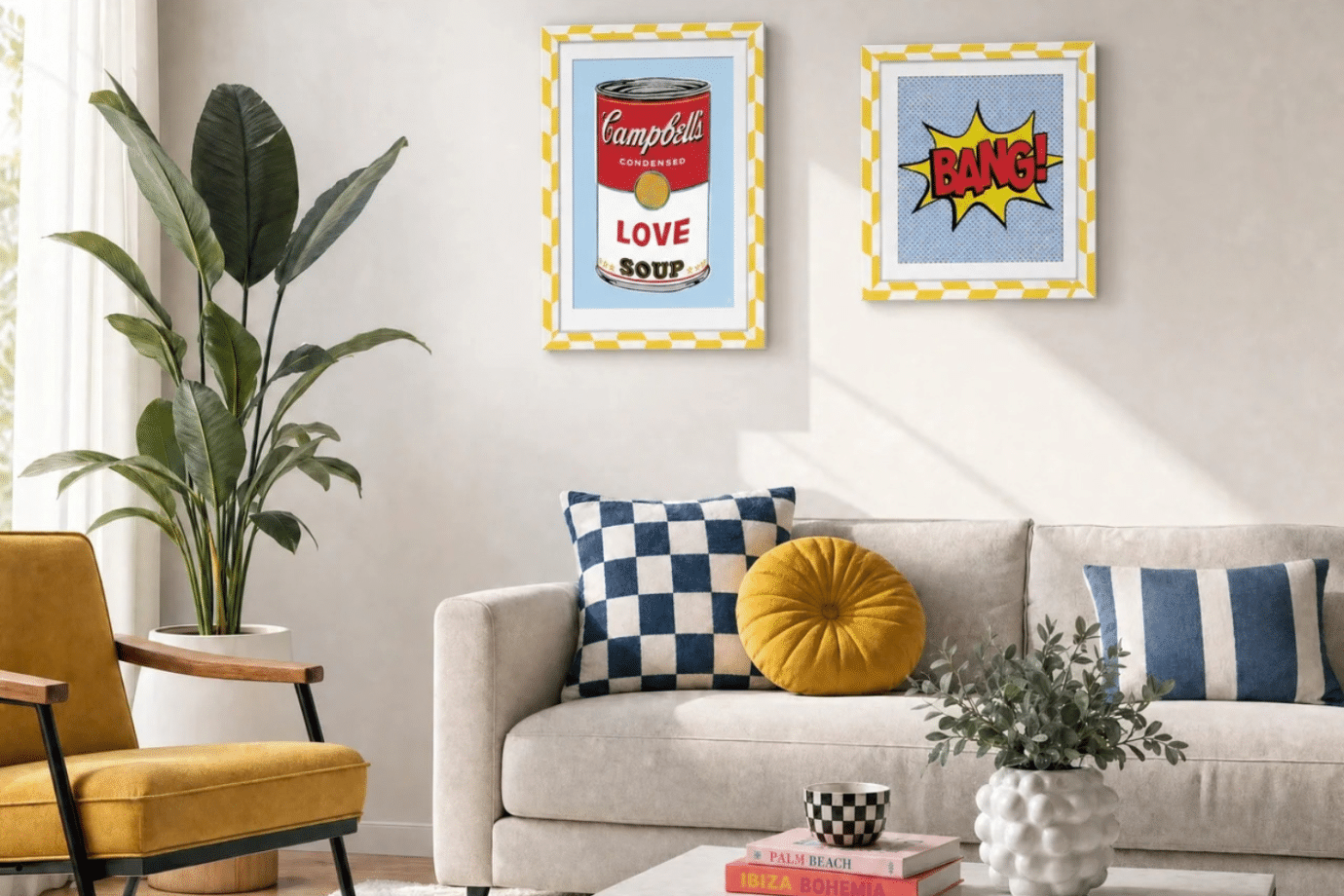 pop art in yellow geometric frames