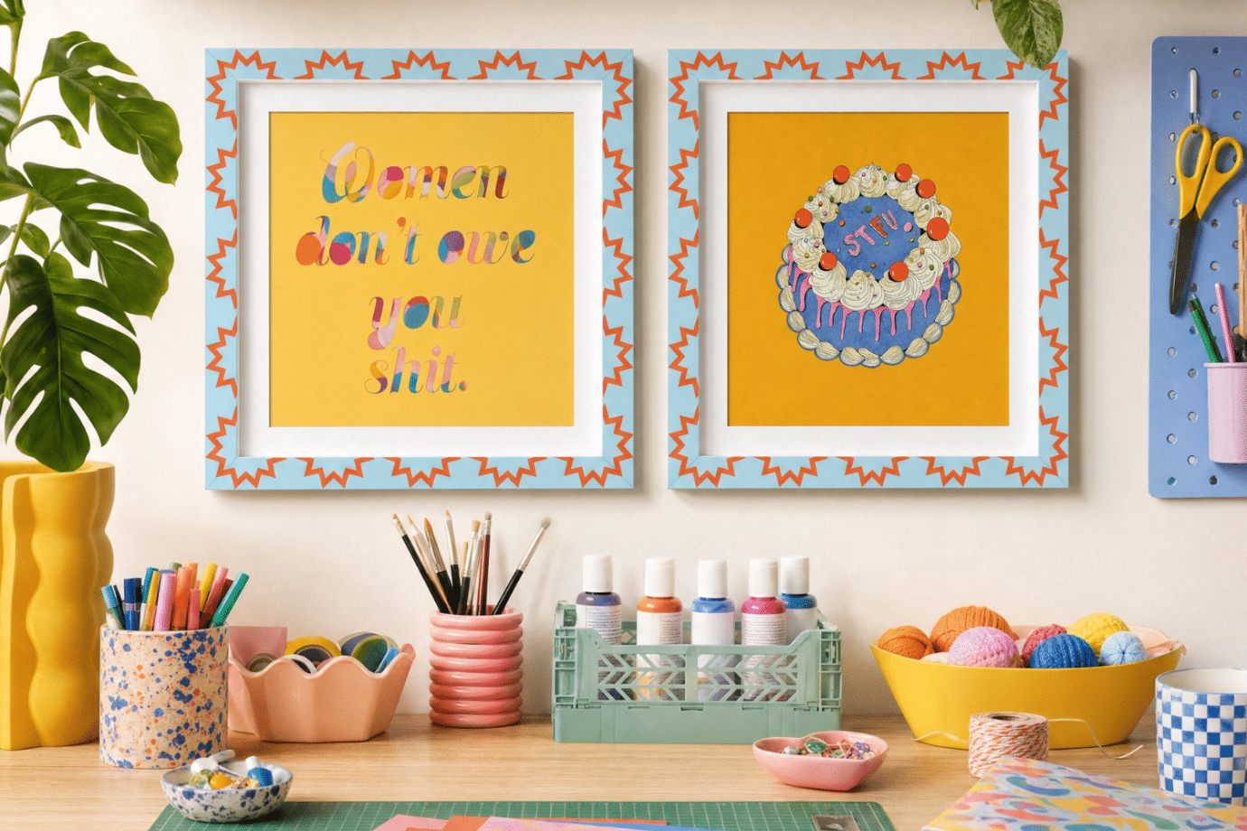 colorful pop art in patterned frames