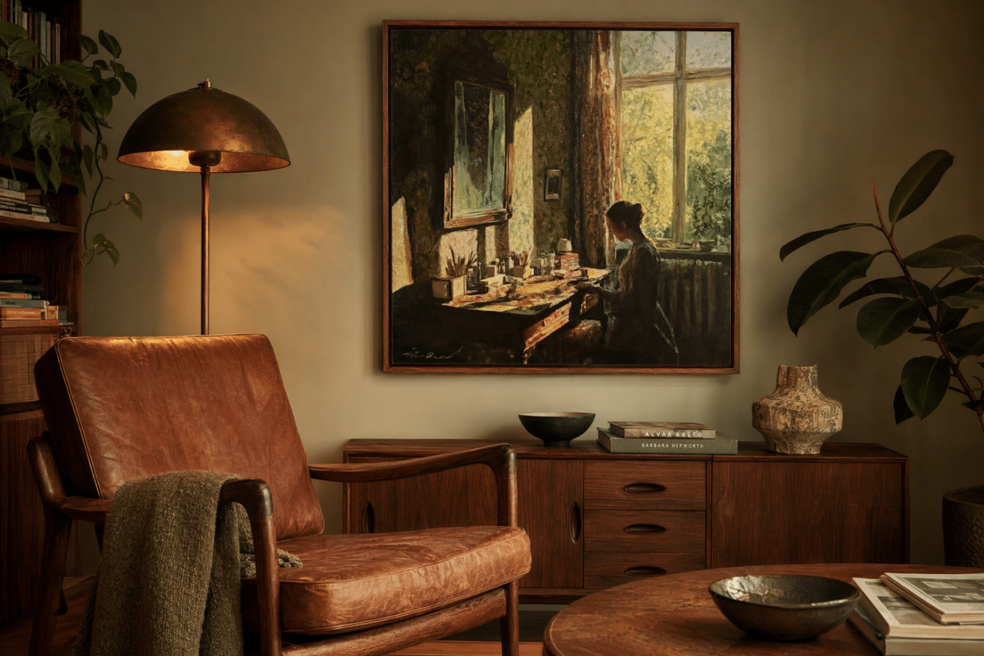 classic artwork hanging in classic office room