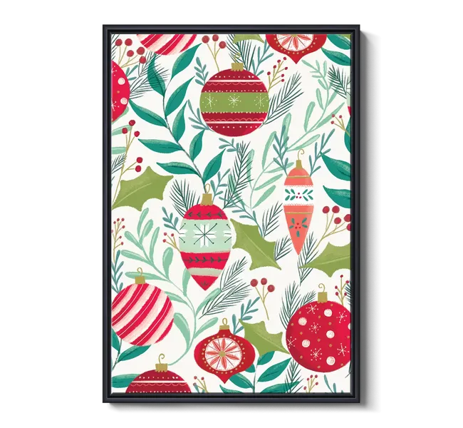 retro ornaments against white background with greenery