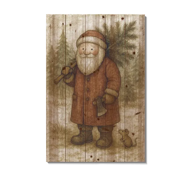 santa claus carrying a tree with a mouse