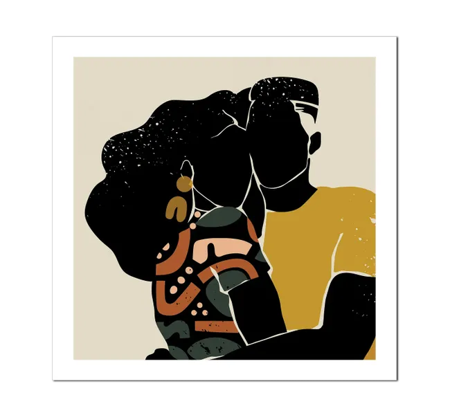 faceless black woman and man in embrace