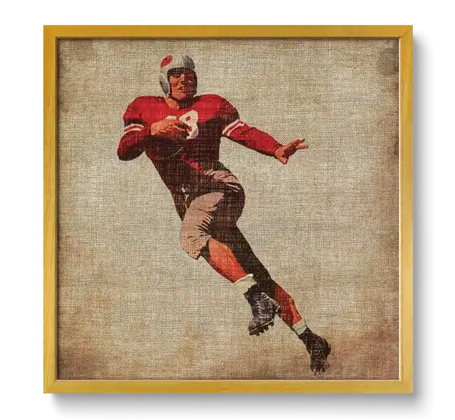 football player in red uniform in action catching a football