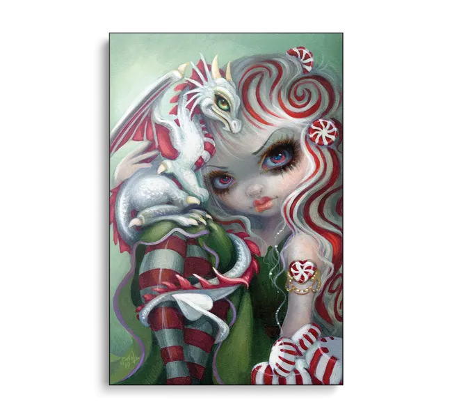 girl with swirly peppermint hair and a small white dragon