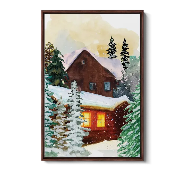 snow covered cabin