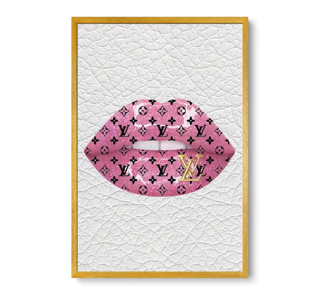 louis vuitton pattern pink lips against textured background