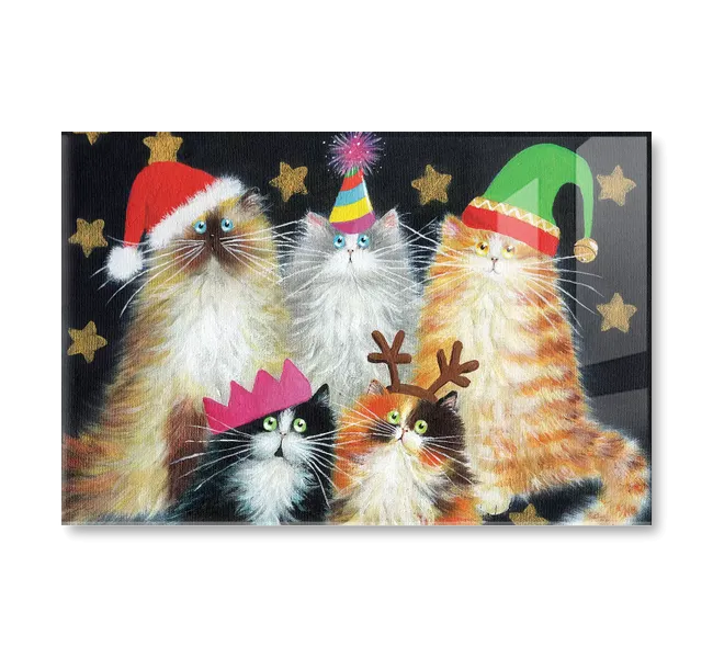 group of cats wearing christmas hats