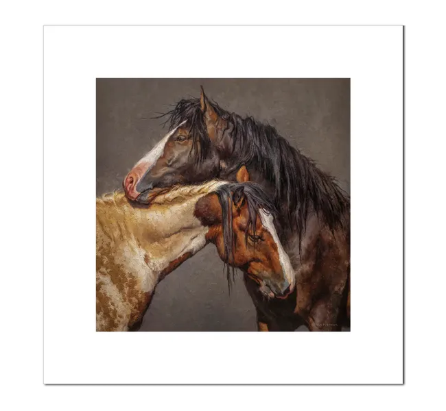two horses in an embrace