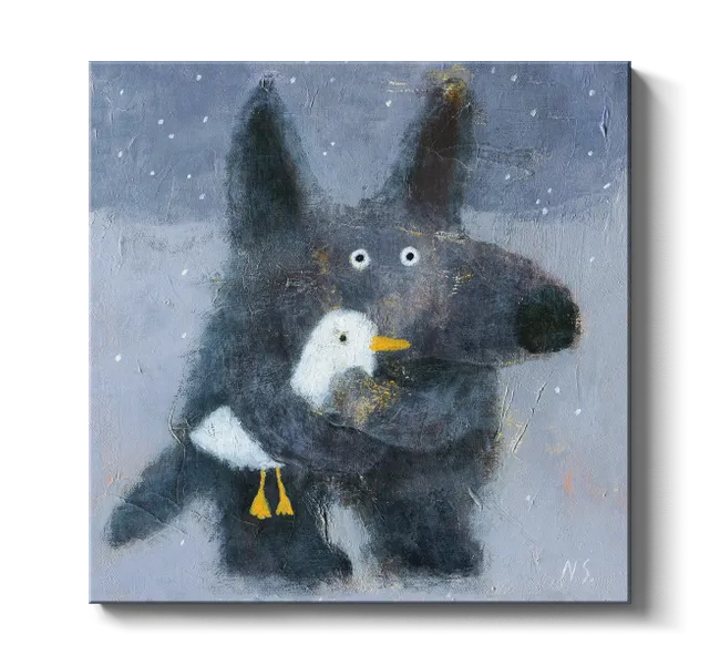 wolf creature holding a duck