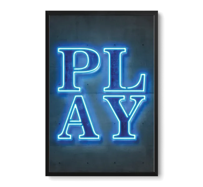 glowing blue words of "play"