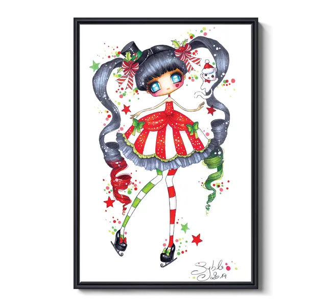 girl with big eyes and pigtails wearing red and white striped dress