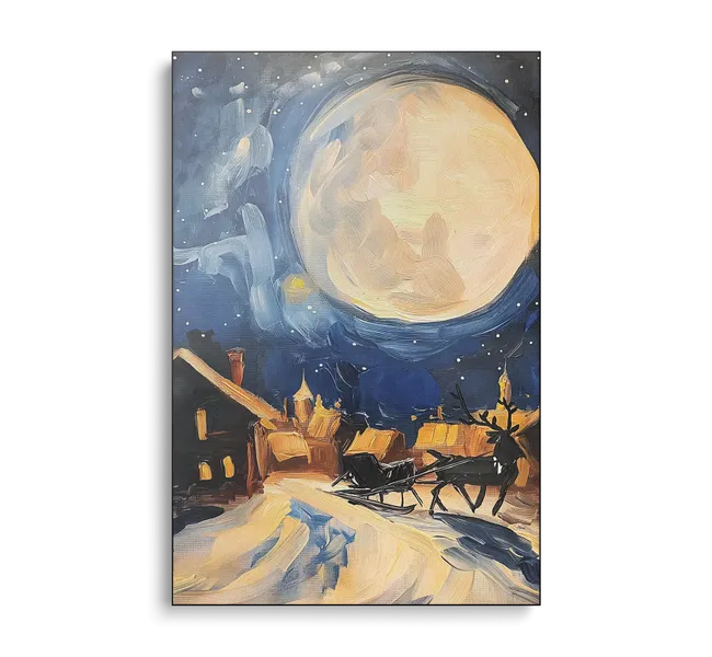 reindeer underneath a large moon