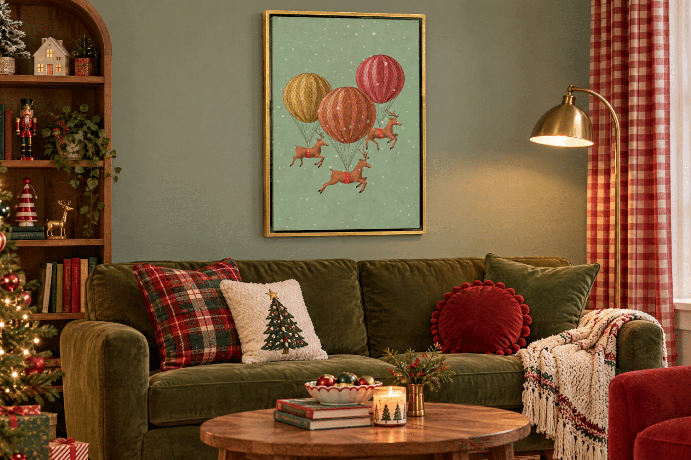 whimsical christmas art in living room